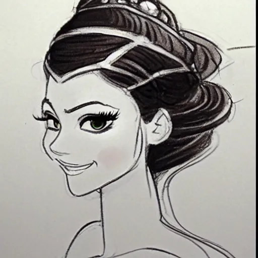 Image similar to milt kahl sketch of victoria justice with tendrils hair style as princess padme from star wars episode 3