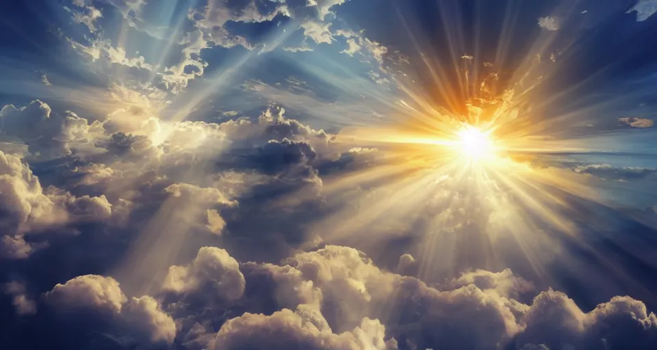 Image similar to heaven with angels floating on clouds god rays, b, trending on artstation, 8 k