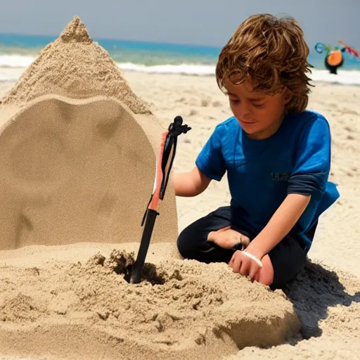 Prompt: Anakin Skywalker building a sandcastle