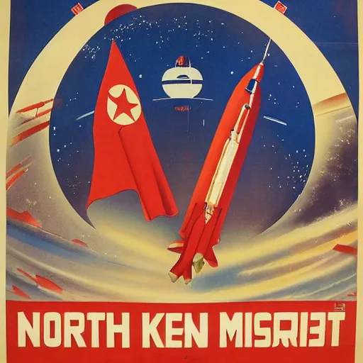 Image similar to [North Korean space mission, 1950 poster, very detailed, cinematic lighting, matte, sharp, photography]