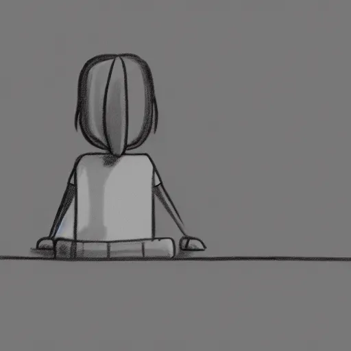 Prompt: sad cartoon character sitting on the edge of a bed, minimalistic drawing, digital art, unreal engine, 8 k resolution