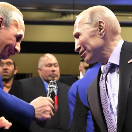 Image similar to heavyweight boxing match putin vs biden. high colors. loud noises