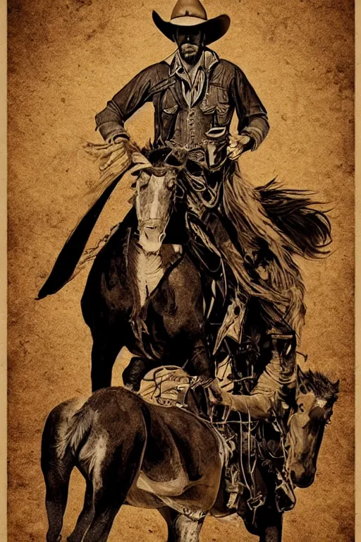 Image similar to realistic shaded poster of a cowboy wild west