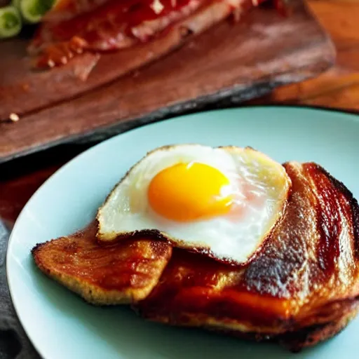 Prompt: kevin bacon as a slice of side bacon on a plate with eggs