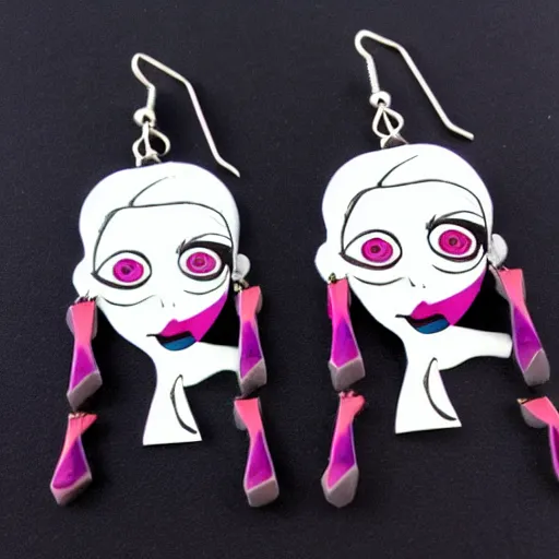 Image similar to 2 d earrings in the style of tim burton