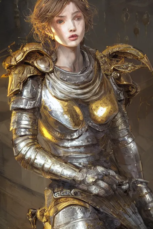 Image similar to portrait knights of Zodiac girl, metallic Silver and ice color reflected armor, in ruined Agora of Athens, ssci-fi, fantasy, intricate, very very beautiful, elegant, golden light, highly detailed, digital painting, artstation, concept art, smooth, sharp focus, illustration, art by WLOP and tian zi and alphonse mucha