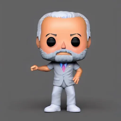 Image similar to full body 3d render of joe biden as a full body funko pop!, studio lighting, grey background, single body, no shadow, blender, trending on artstation, 8k, highly detailed