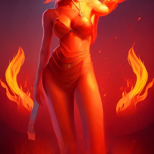 Prompt: queen of fire, digital painting fullbody, artstation, concept art, smooth, sharp focus, illustration, outlined art, soft light, cinematic,