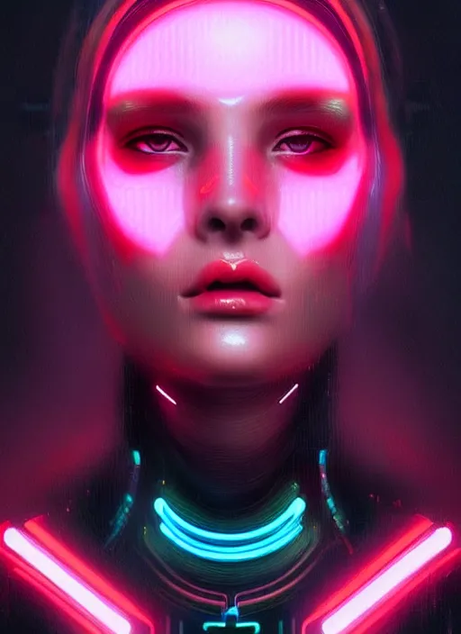 Image similar to photorealistic portrait of female humanoid, cyber neon lights, highly detailed, cyberpunk fashion, elegant, crispy quality, trending in artstation, trending in pinterest, glamor pose, no signature, no watermark, cinematic, art by pascal blanche