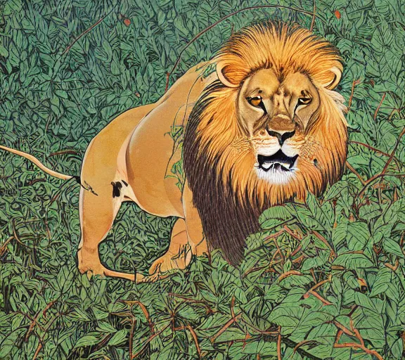 Prompt: lion painting by toshihiko uda