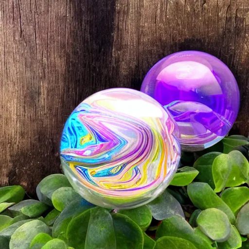 Prompt: A glass sphere 🔮 containing swirling 🌀 multicolored 🌈 liquid 🌊