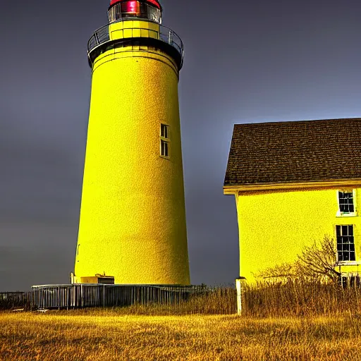 Image similar to an enormous yellow lighthouse by greg rutkoski