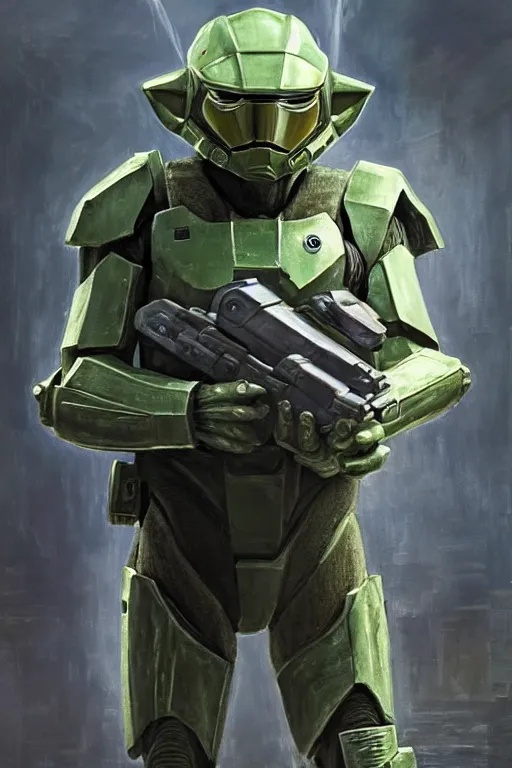 Prompt: master chief playing yoda in the new star wars movie, oil on canvas, intricate, portrait, 8 k highly professionally detailed, hdr, cgsociety