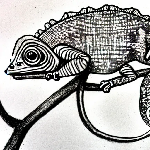 Image similar to a drawing of a chameleon, in the style of leonardo da vinci, leonardo da vinci