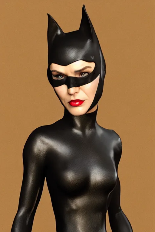 Image similar to 3d render of Catwoman from Batman Returns, portrait, photorealistic, concept art, character design, finalRender, octane, Unreal Engine