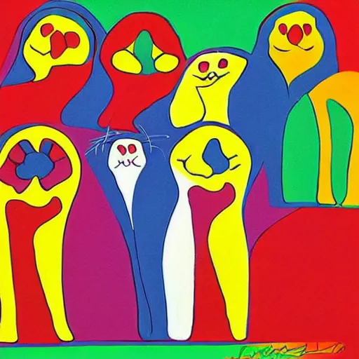 Prompt: Cats celebrate international Cat Day by Peter Max