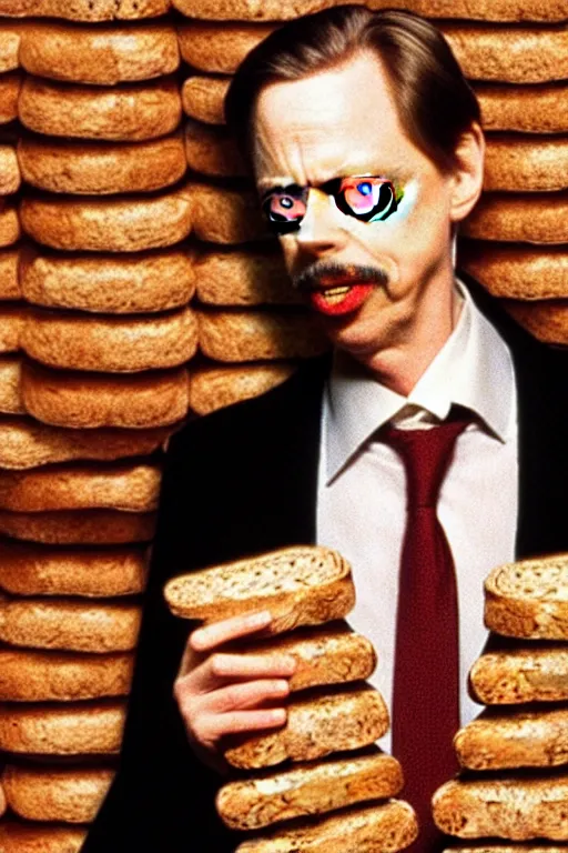 Image similar to film still of steve buscemi made out of bread in the royal tenenbaums, 4 k