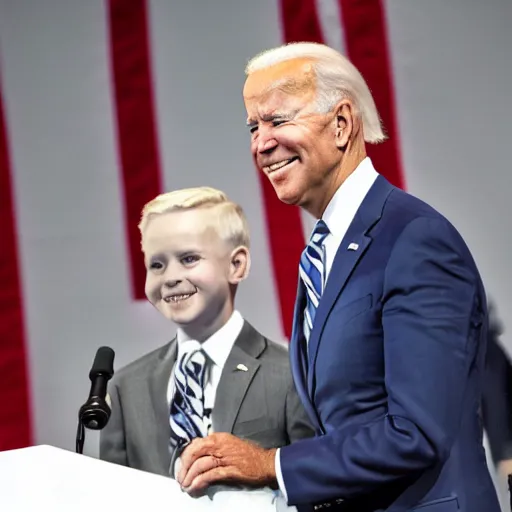 Image similar to A photo of joe biden teams up with a teenage joe biden, perfect faces, 50 mm, award winning photography