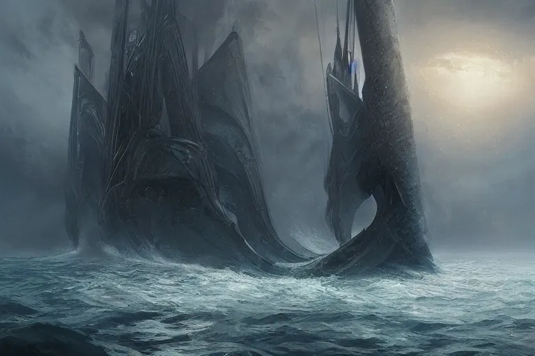 Image similar to Trireme, Charybdis by HR Giger, by Jessica Rossier and cinematic concept painting