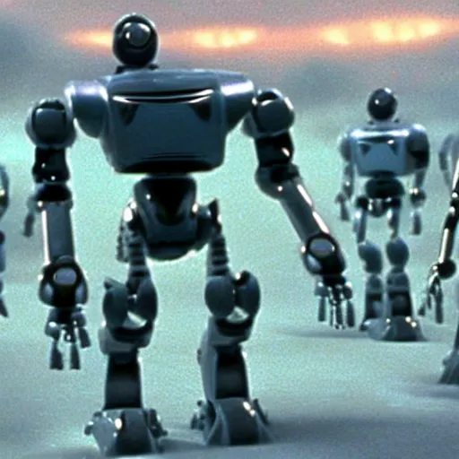 Image similar to film still of the 2001 movie robot invasion from planet 153