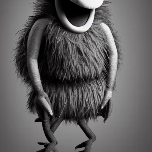 Image similar to a still of a forgotten muppet character looking very manly and modern, hilarious, laughing, hairy chest, huge chin, manly monster tough guy, roughled fur, photo real, photographic, photograph, artstation, trending, featured