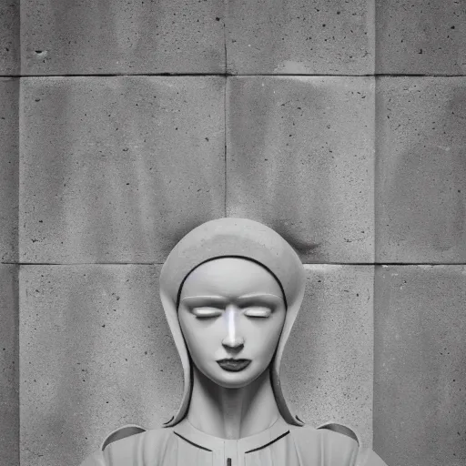 Image similar to gorgeous woman made out of brutalist concrete, extremely high detail and masterful composition, highly symmetric, 8K, Leica Vario-Elmar-S 30-90mm f/3.5-5.6 ASPH