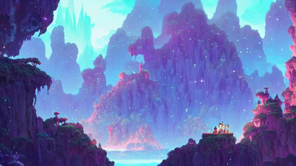 Image similar to crystal cave, clusters of crystals, studio ghibli, pixar and disney animation, sharp, rendered in unreal engine 5, highly detailed, digital painting, artstation, concept art, smooth, sharp focus, illustration, wide angle, artbook, wallpaper, splash art, promo art, dramatic lighting, art by artgerm and greg rutkowski and bo chen and jin xiaodi