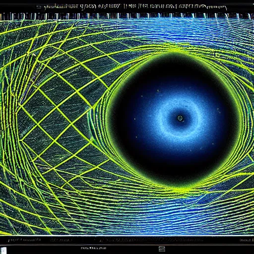 Image similar to 4 d expanding universe flattened in radial direction, fractal wave interference