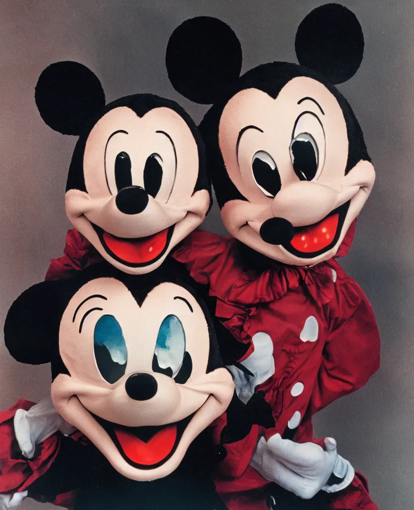 Image similar to ektachrome solo portrait of mickey mouse wearing scary joker makeup