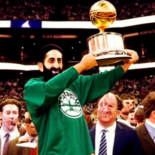 Image similar to photo of osama bin laden lifting nba larry o'brien trophy, boston celtics