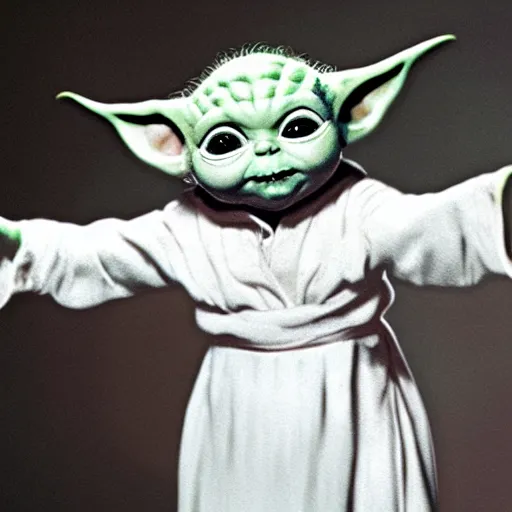 Image similar to promotional image of Betty White as ((baby yoda)) dancing, concept art, photorealistic, hyperdetailed.