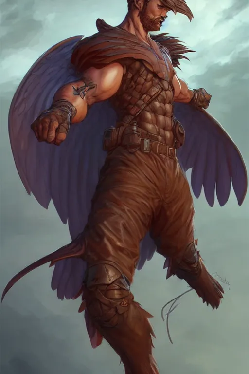 Prompt: character art by wlop, steve henderson, and j scott campbell, gooseman, male hero, goose - head, wings, 4 k, arstation, trending, high quality, very detailed, digital