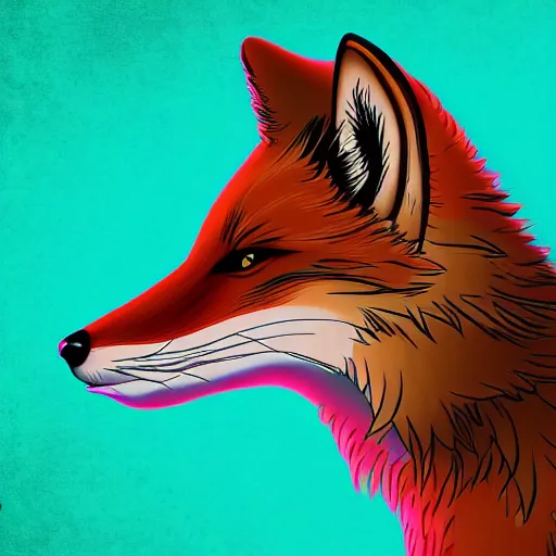 Image similar to digital fox, retrowave palette, highly detailed, anatomically correct vulpine, synth feel, fluffy face, ear floof, flowing fur, super realism, accurate animal imagery, 4 k digital art