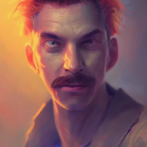 Image similar to portait of man with pp duster, atmosphere, glow, detailed, intricate, full of colour, cinematic lighting, trending on artstation, hyperrealistic, focused, extreme details, cinematic, reg rutkowski, fantasy art, highly detailed, digital painting, smooth, concept art, sharp focus, illustration