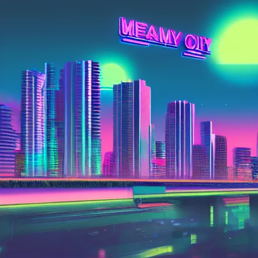 Prompt: vaporwave city, Miami at night. Digital painting. Beeple. Banksy