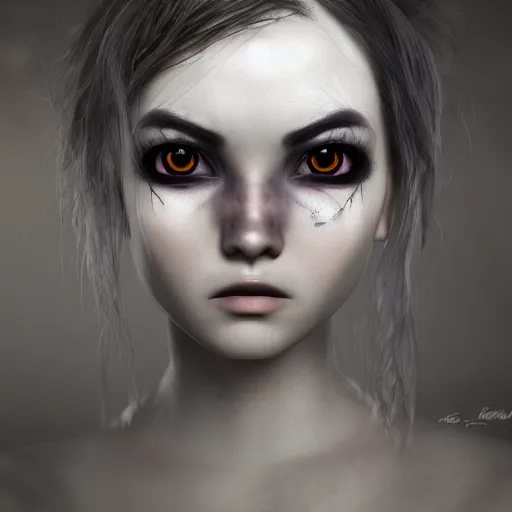 Prompt: photorealistic full shot portrait of angry darkness anime girl, electric aura, ( ( beautifull eyes ) ) inspired by tim burton, detailed, unreal engine 4 k, volumetric light, fog