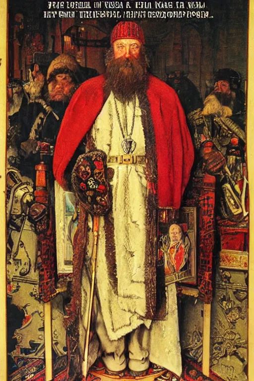 Image similar to russian tsar ivan the terrible, poster, by norman rockwell