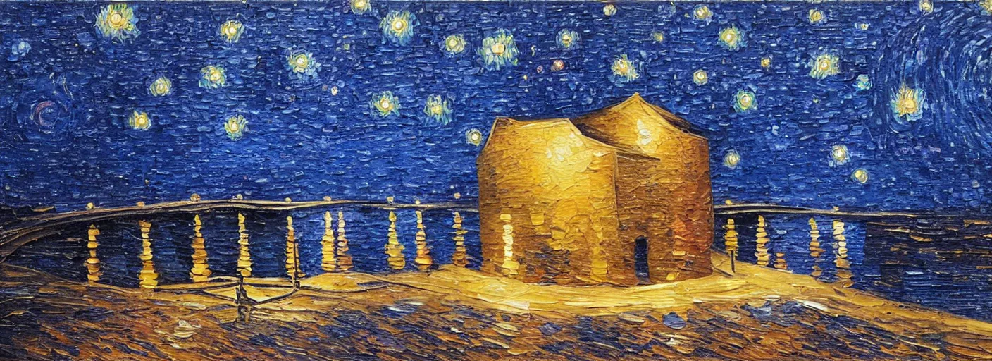 Prompt: a starry night, oil painting