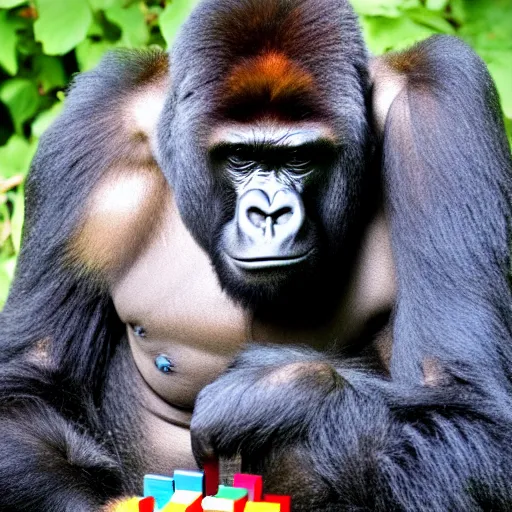 Image similar to a gorilla solving a rubix cube