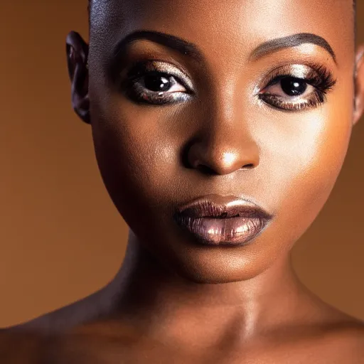 Prompt: Photo of a African woman ,bold, self confidence, cinematic, light makeup focus