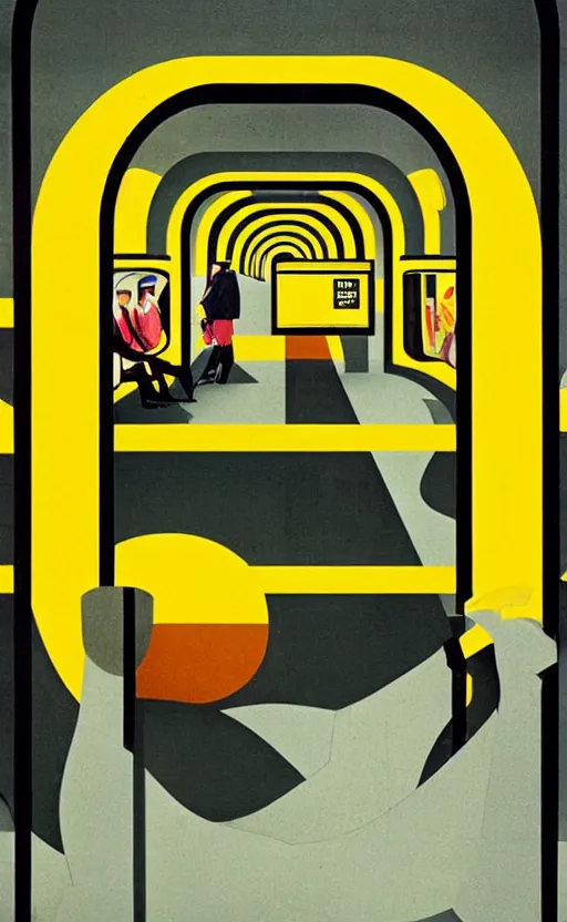 Prompt: yellow ubahn subway in berlin germany, sense of longing, rule of thirds, clever design, decorative modern graphic design collage border, by hannah hoch and jesse treece and christian jackson and josh brill