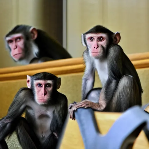 Prompt: monkeys presiding in a court room