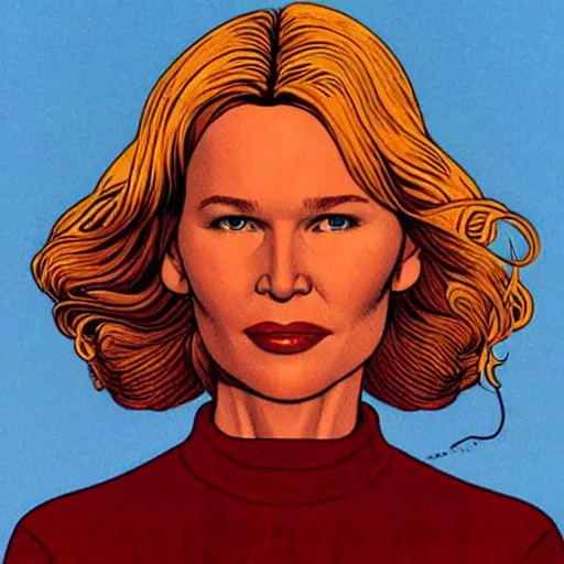 Image similar to renee zellweger retro minimalist portrait moebius starwatcher comic by jean giraud, 8 k