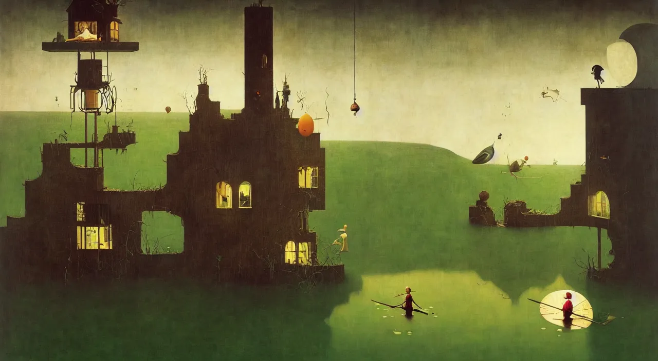 Image similar to single flooded simple!! egg tower, very coherent and colorful high contrast masterpiece by norman rockwell franz sedlacek hieronymus bosch dean ellis simon stalenhag rene magritte gediminas pranckevicius, dark shadows, sunny day, hard lighting