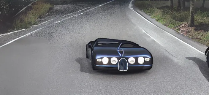 Image similar to a single bugatti type 5 7 sc atlantic and delorean hybrid, dslr, volumetric lighting