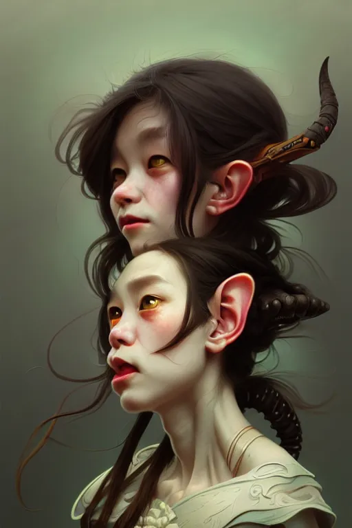 Image similar to beautiful goblin portrait, highly detailed, digital painting, artstation, sharp focus, illustration, art by tan zi and ayanamikodon and alphonse mucha and wlop