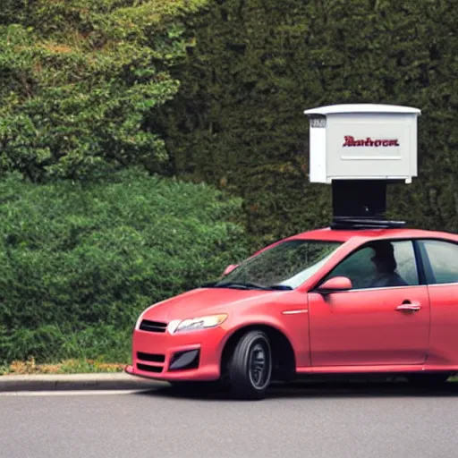 Prompt: a (((((tiny))))) car next to a mailbox