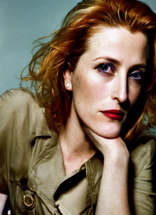 Prompt: a portrait of gillian anderson by mario testino, head shot, award winning, 1 9 9 0, 1 9 9 0 s grunge style, 1 9 9 0 grunge hairstyle, 1 9 9 0 s grunge makeup, sony a 7 r