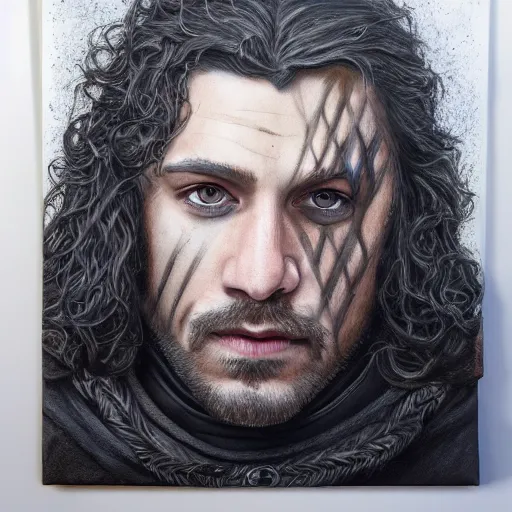 Prompt: lord comander of the nights watch, incredibly detailed oil painting, high octane, trending on artstation, incredible fineline, regal, fine art museum piece, drum scanner