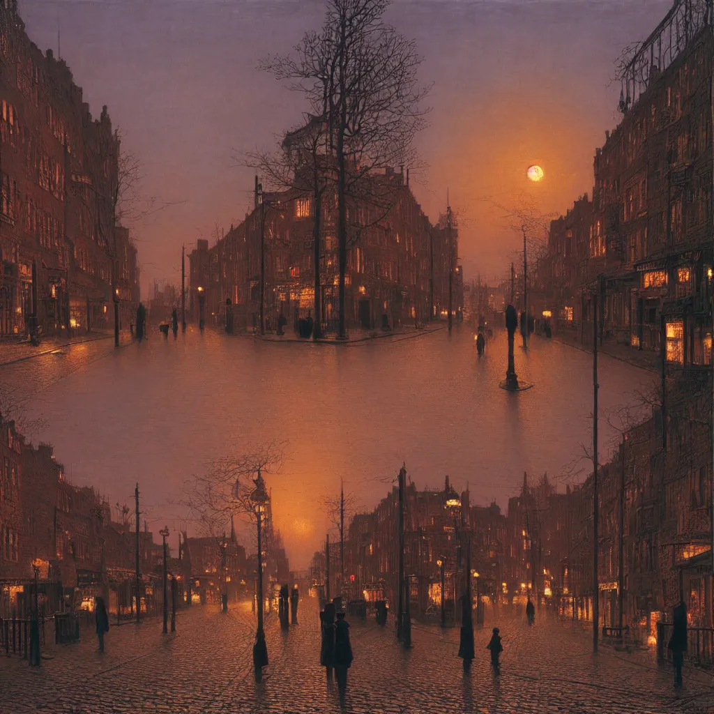 Prompt: street at sunset, highly detailed, 8K, by Atkinson Grimshaw John